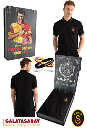 Galatasaray Orijinal Lisanslı Match Day Siyah T-Shirt + Bileklik Set Hediyelik Ahşap Kutulu