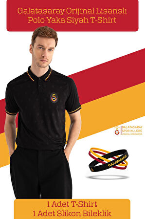 Galatasaray Orijinal Lisanslı Match Day Siyah T-Shirt + Bileklik Set Hediyelik Ahşap Kutulu