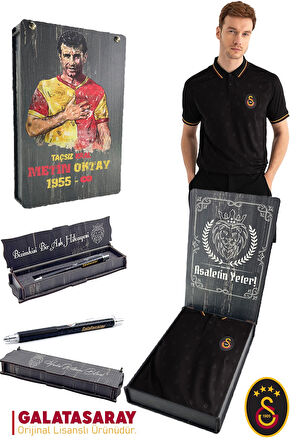Galatasaray Orijinal Lisanslı Match Day Siyah T-Shirt + Uçlu Kalem Set Hediyelik Ahşap Kutulu