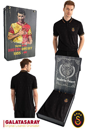 Galatasaray Orijinal Lisanslı Match Day Polo Yaka Siyah T-Shirt Metin Oktay Baskılı Hediyelik Kutulu