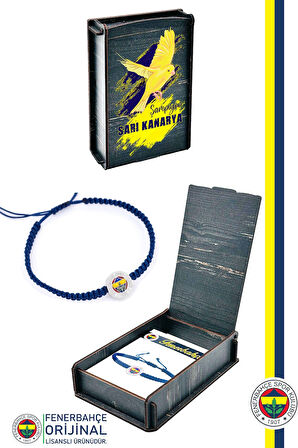 Fenerbahçe Orijinal Lisanslı Fb Logo Makrome Bileklik Kanarya Baskılı Hediyelik Ahşap Kut