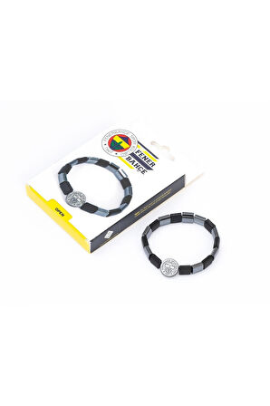 FB BLK 021 Fenerbahçe Orijinal Lisanslı Fb Logo Mat Onix Doğaltaş Bileklik Hediyelik Ahşap Kutulu
