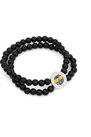 FB BLK 023 Fenerbahçe Orijinal Lisanslı Fb Logo Çiftli Mat Onix Doğaltaş Bileklik Hediyelik Ahşap Ku