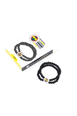 FB BLK 023 Fenerbahçe Orijinal Lisanslı Fb Logo Çiftli Mat Onix Doğaltaş Bileklik Hediyelik Ahşap Ku