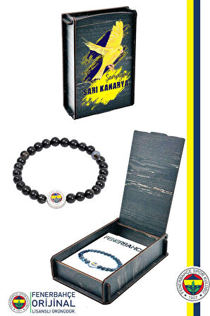 FB BLK 026 Fenerbahçe Orijinal Lisanslı Fb Akik (6mm) Doğaltaş Bileklik Kanarya Baskılı Hediyelik Ah