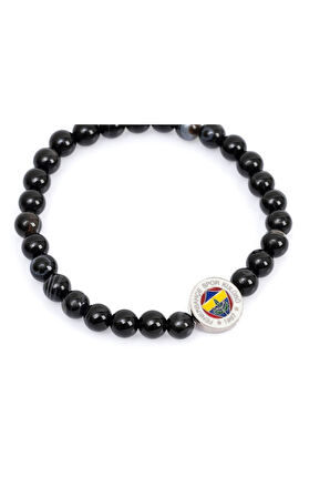 FB BLK 026 Fenerbahçe Orijinal Lisanslı Fb Akik (6mm) Doğaltaş Bileklik Kanarya Baskılı Hediyelik Ah