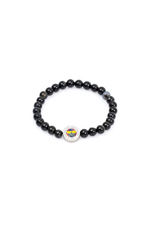 FB BLK 026 Fenerbahçe Orijinal Lisanslı Fb Akik (6mm) Doğaltaş Bileklik Kanarya Baskılı Hediyelik Ah