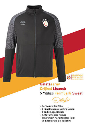 Galatasaray Orijinal Lisanslı Umbro Dik Yaka 5 Yıldızlı Fermuarlı Siyah Sweat