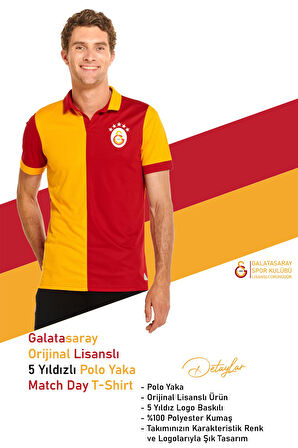 Galatasaray Orijinal Lisanslı 5 Yıldızlı Match Day Polo Yaka T-shirt XZY