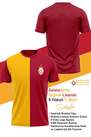 Galatasaray Orijinal Lisanslı 5 Yıldızlı Sarı Kırmızı Erkek T-Shirt