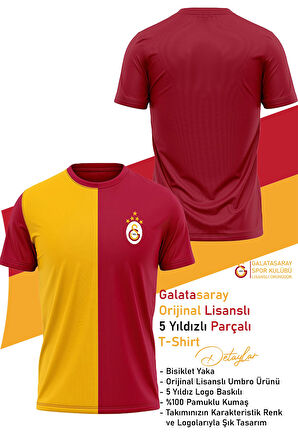 Galatasaray Orijinal Lisanslı 5 Yıldızlı Sarı Kırmızı Erkek T-Shirt + Şal Kaşkol Set Hed
