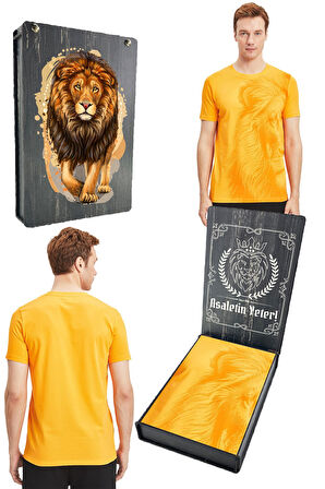 Galatasaray Orijinal Lisanslı Aslan Baskılı Sarı T-Shirt Gs Aslan Baskılı Hediyelik Ahşa