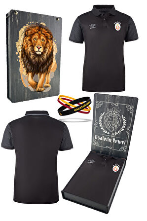 Galatasaray Orijinal Lisanslı 5 Yıldızlı Polo Yaka Siyah T-Shirt + Bileklik Set Hediyeli