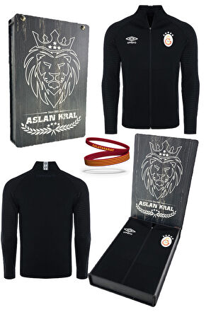 Galatasaray Orijinal Lisanslı Fermuarlı 5 Yıldızlı Siyah Sweat + Silikon Bileklik Set Hed