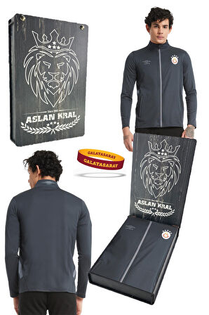 Galatasaray Orijinal Lisanslı 5 Yıldızlı Fermuarlı Antrasit Sweat + Silikon Bileklik Set 