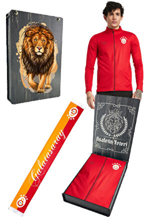 Galatasaray Orijinal Lisanslı 5 Yıldızlı Fermuarlı Kırmızı Sweat + Şal Kaşkol Set Hediyel