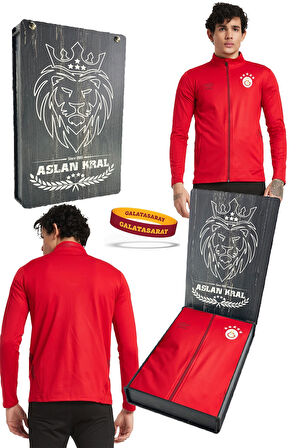Galatasaray Orijinal Lisanslı 5 Yıldızlı Fermuarlı Kırmızı Sweat + Silikon Bileklik Set H