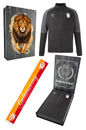Galatasaray Orijinal Lisanslı 5 Yıldızlı Tam Fermuar Siyah Sweat + Şal kaşkol Set Hediyel