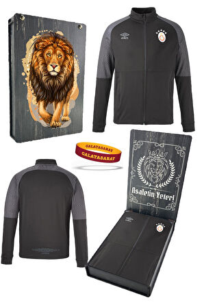 Galatasaray Orijinal Lisanslı 5 Yıldızlı Tam Fermuar Siyah Sweat + Silikon Bileklik Set H