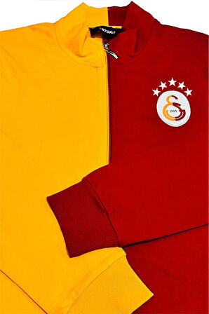 Galatasaray Orijinal Dik Yaka Tam Fermuar 5 Yıldızlı Sarı Kırmızı Sweat Gs Aslan Baskılı 