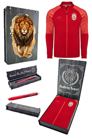 Galatasaray Orijinal Lisanslı Tam Fermuar 5 Yıldızlı Kırmızı Sweat + Uçlu Kalem Set Hediy