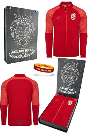 Galatasaray Orijinal Lisanslı Tam Fermuar 5 Yıldızlı Kırmızı Sweat + Silikon Bileklik Set