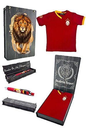 Galatasaray Orijinal Lisanslı 5 Yıldızlı Kırmızı Basic Çocuk T-shirt + Uçlu Kalem Set He