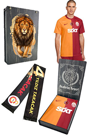 Galatasaray Orijinal 23-24 Parçalı 5 Yıldızlı Forma + Şal Kaşkol Set Özel Ahşap Kutulu