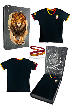 Galatasaray Orijinal Lisanslı 5 Yıldızlı Siyah Basic Çocuk T-shirt + Bileklik Set Hediye