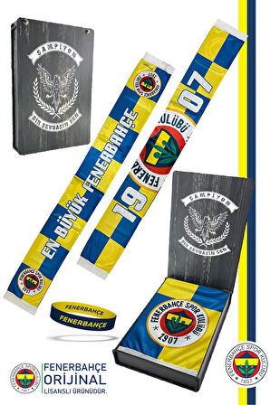 Fenerbahçe Orijinal Lisanslı En Büyük Fenerbahçe Şal Atkı ve Bileklik Set Kanarya Baskıl