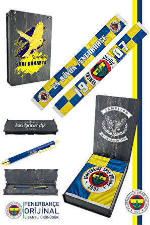 Fenerbahçe Orijinal Lisanslı En Büyük Fenerbahçe Şal Atkı ve Hybrit Tükenmez Kalem Set K