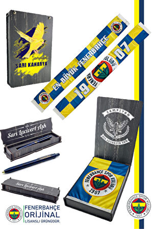 Fenerbahçe Orijinal Lisanslı En Büyük Fenerbahçe Saten Şal Atkı + Uçlu Kalem Set Hediyel