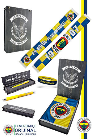 Fenerbahçe Orijinal Lisanslı En Büyük Fenerbahçe Saten Şal Atkı + Uçlu Kalem + Bileklik 