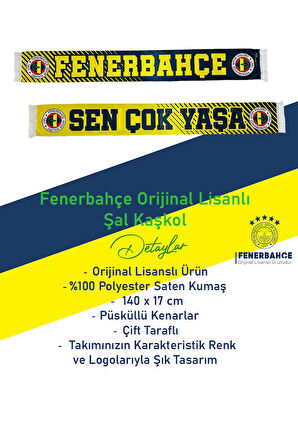 Fenerbahçe Orijinal Lisanslı Sen Çok Yaşa Fenerbahçe Saten Şal Atkı