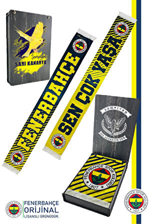 Fenerbahçe Orijinal Lisanslı Sen Çok Yaşa Fenerbahçe Şal Atkı Kanarya Baskılı Ahşap Kutu