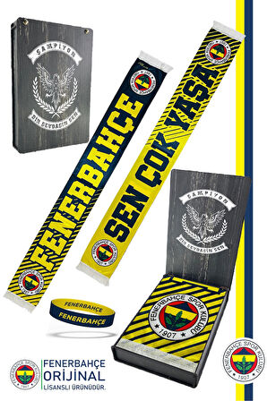 Fenerbahçe Orijinal Lisanslı Sen Çok Yaşa Fenerbahçe Şal Atkı ve Bileklik Set Kanarya Ba