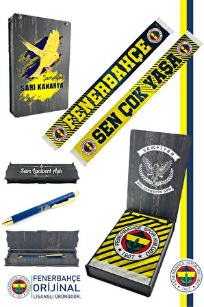Fenerbahçe Orijinal Lisanslı Sen Çok Yaşa Fenerbahçe Şal Atkı ve Hybrit Tükenmez Kalem S