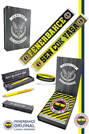 Fenerbahçe Orijinal Lisanslı Sen Çok Yaşa Fenerbahçe Saten Şal Atkı + Uçlu Kalem + Bilek