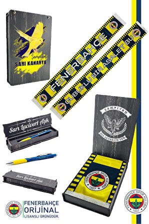 Fenerbahçe Orijinal Lisanslı Çubuklu Bir Asalet Saten Şal Atkı + Uçlu Kalem Set Hediyeli