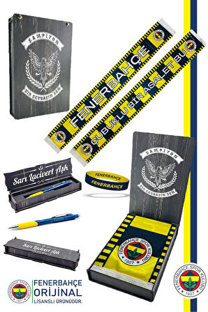 Fenerbahçe Orijinal Lisanslı Çubuklu Bir Asalet Saten Şal Atkı + Uçlu Kalem + Bileklik S