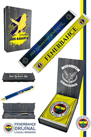 Fenerbahçe Orijinal Lisanslı Her Zaman Hep Seninleyiz Şal Atkı ve Hybrit Tükenmez Kalem 