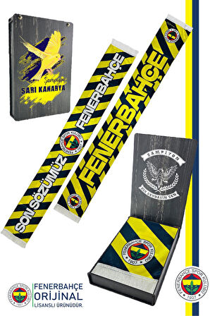 Fenerbahçe Orijinal Lisanslı Son Sözümüz Fenerbahçe Şal Atkı Kanarya Baskılı Ahşap Kutul
