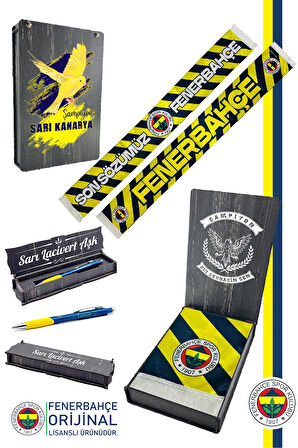 Fenerbahçe Orijinal Lisanslı Son Sözümüz Fenerbahçe Saten Şal Atkı + Uçlu Kalem Set Hedi
