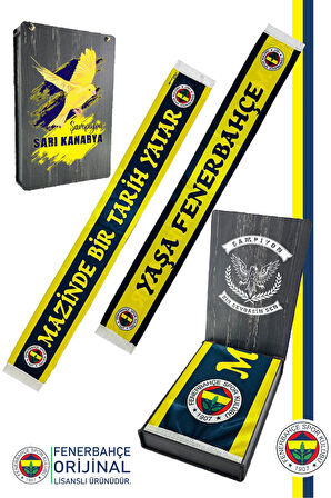 Fenerbahçe Orijinal Lisanslı Mazinde Bir tarih Yatar Şal Atkı Kanarya Baskılı Ahşap Kutu