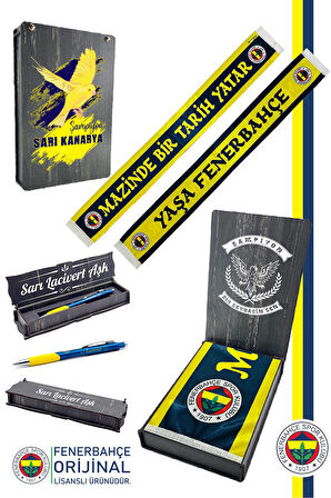 Fenerbahçe Orijinal Lisanslı Mazinde Bir tarih Yatar Saten Şal Atkı + Uçlu Kalem Set Hed