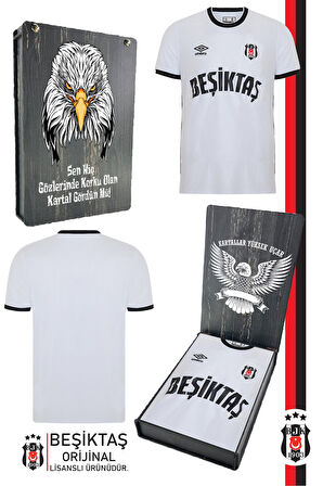Beşiktaş Orijinal Lisanslı Nostalji Beyaz Forma Bjk Kartal Baskılı Hediyelik Ahşap Kutulu
