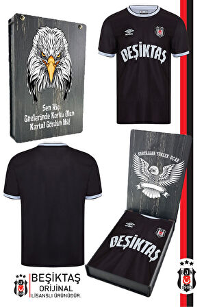 Beşiktaş Orijinal Lisanslı Nostalji Siyah Forma Bjk Kartal Baskılı Hediyelik Ahşap Kutulu