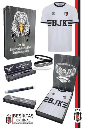 Beşiktaş Orijinal Lisanslı Nostalji Beyaz Bjk Forma + Bileklik + Uçlu Kalem Set Hediyelik Set