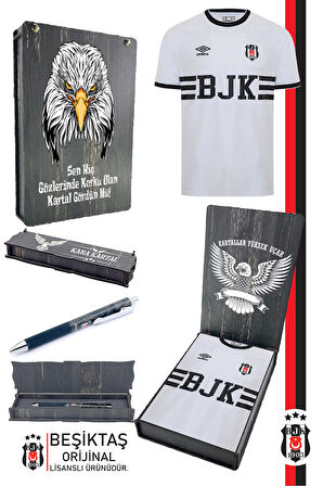Beşiktaş Orijinal Lisanslı Nostalji Beyaz Bjk Çocuk Forma + Tükenmez Hybrit Kalem Set Hediyelik Set