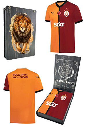 Galatasaray Orijinal 2024/25 Sarı Kırmızı 5 Yıldızlı Taraftar Forma Aslan Baskılı Hediyelik Set